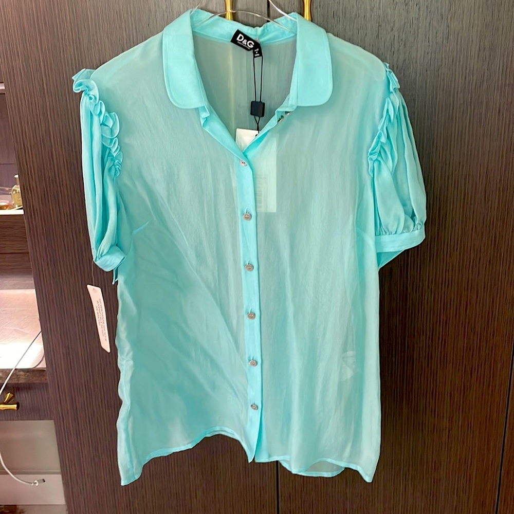 D & G Light Blue Organza Collar Top